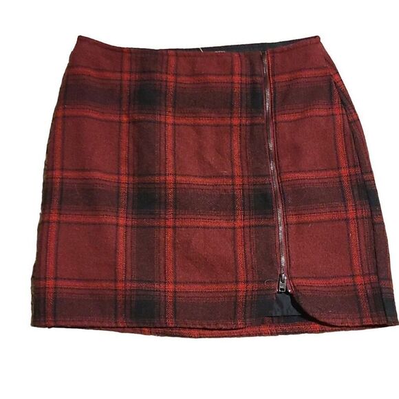 Hollister Skirt Juniors 1 Y2K Red Tartan Wool Plaid Side Zip Sleaze Academia - Picture 1 of 7